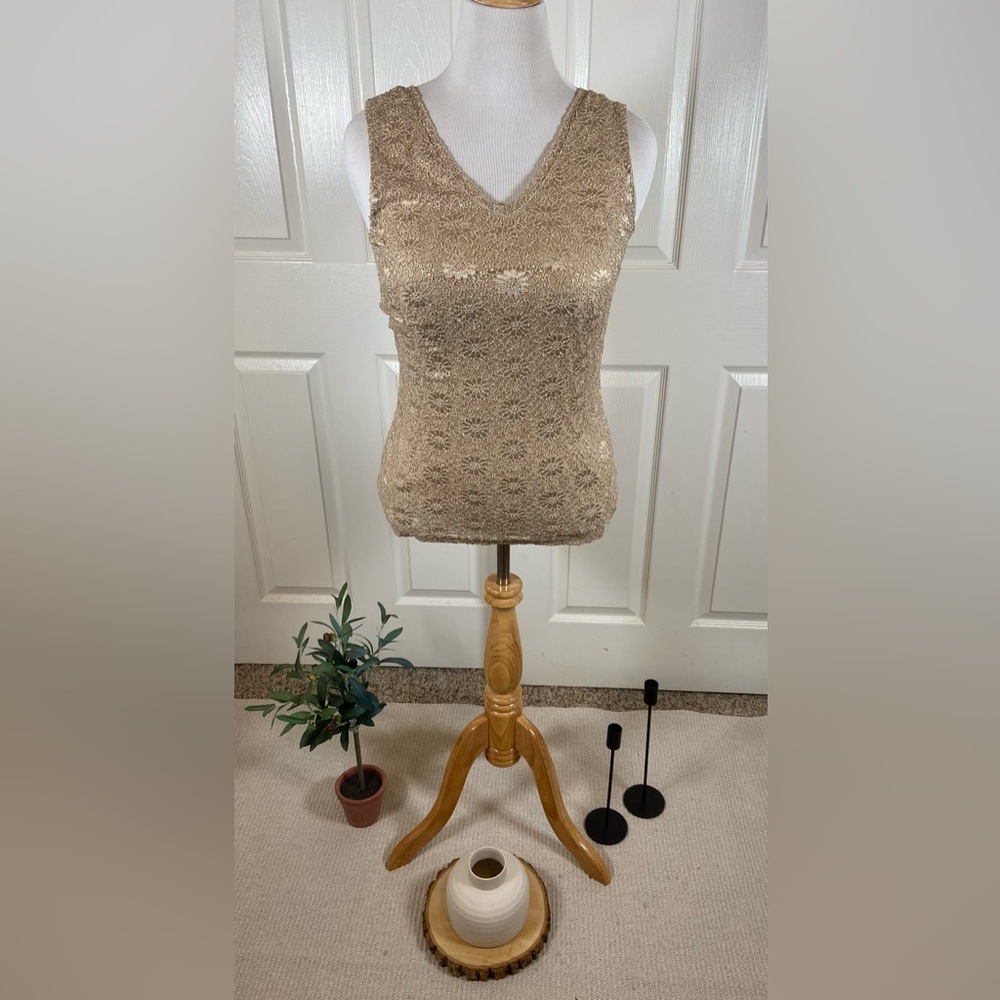 Banana Republic Metallic Lace Sleeveless Top | Almond Foil | Size M